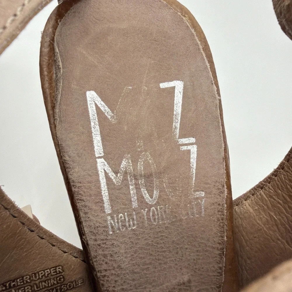 Miz Mooz Leather Slingback Wedge Sandals Open Toe Multi Strap Taupe EU 37